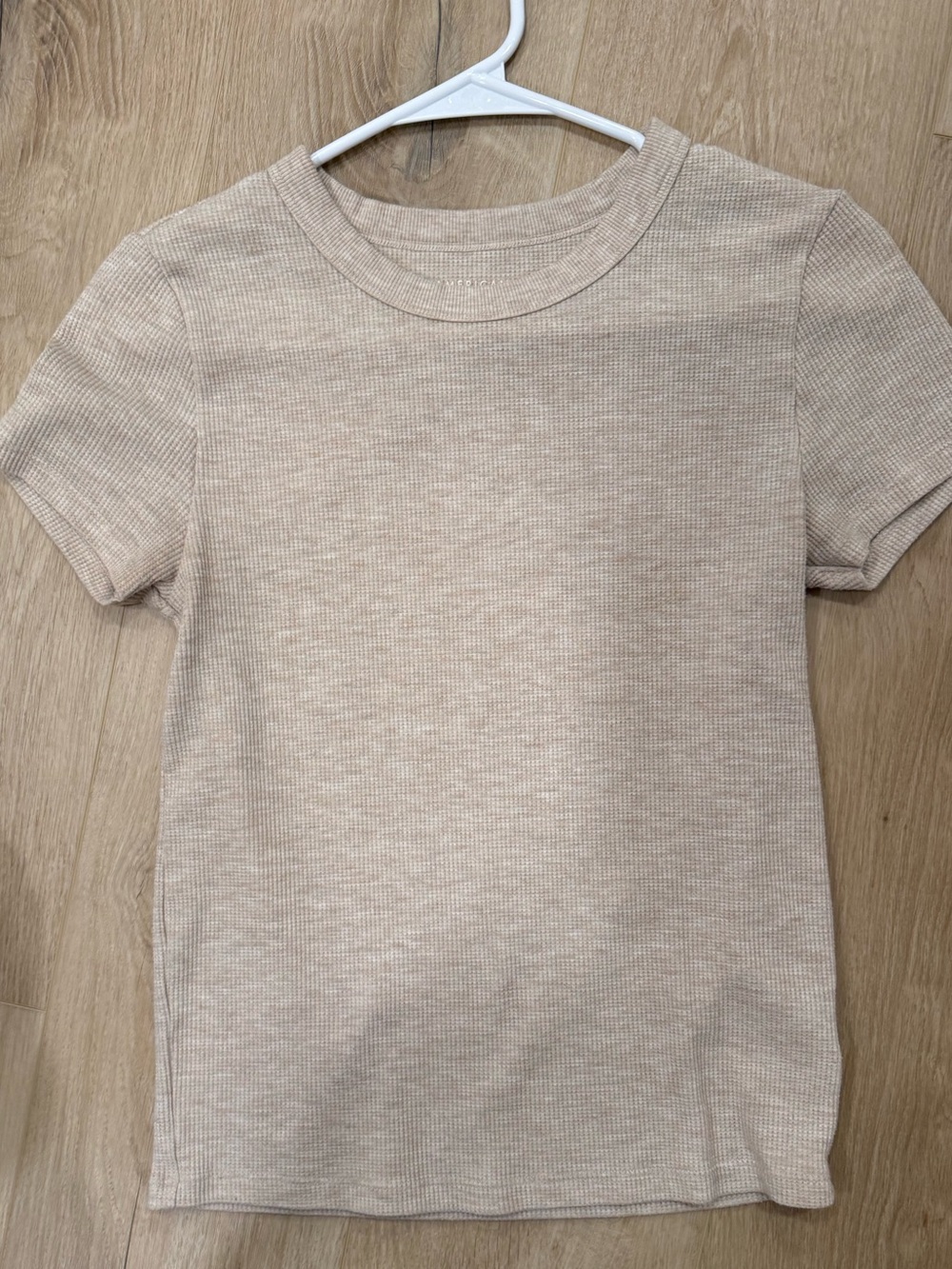 American Eagle Outfitters Ribbed Short Sleeve Tee - Beige
